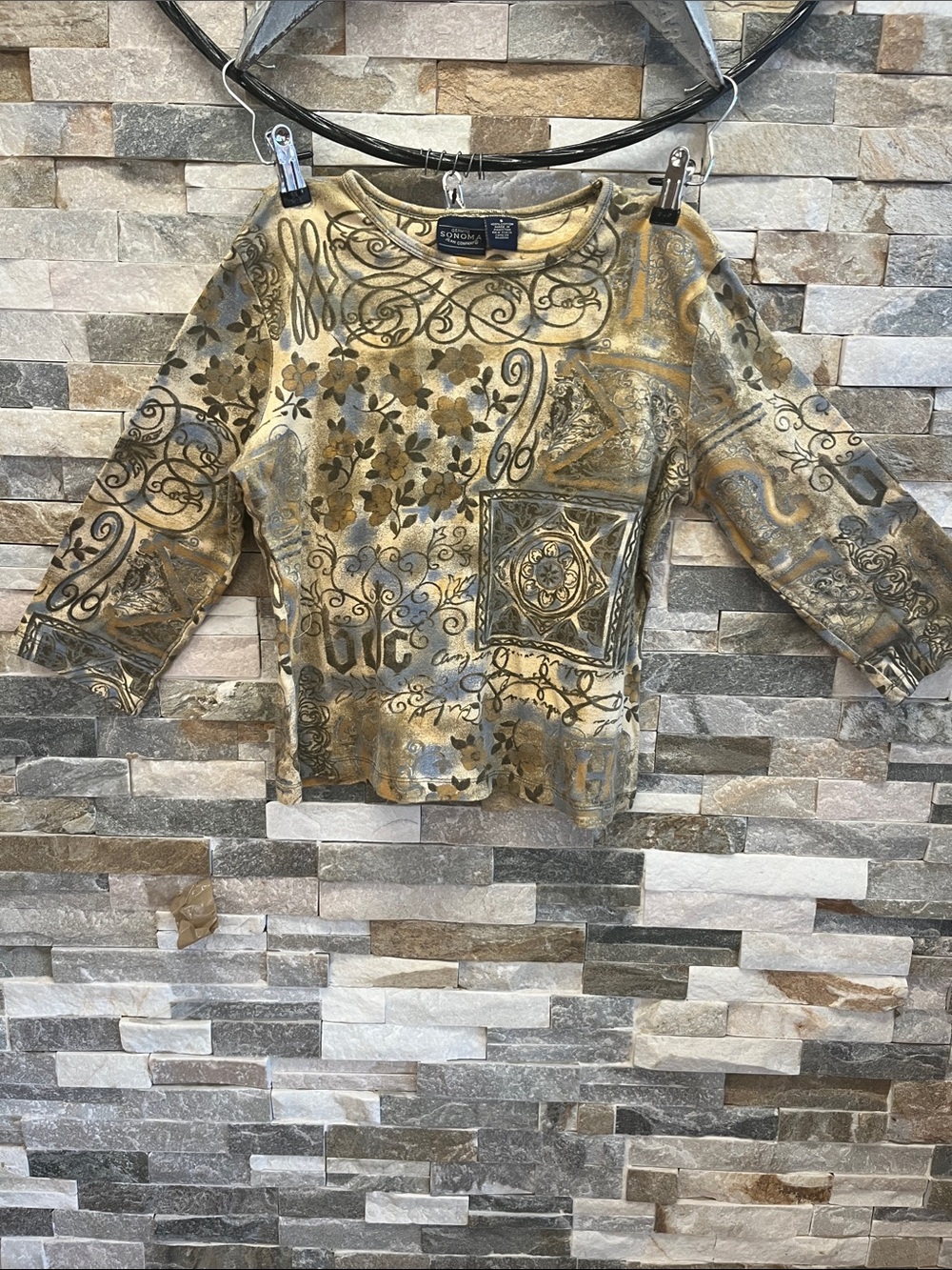 Sonoma Metallic Gold and Gray Patterned Women's Sweatshirt